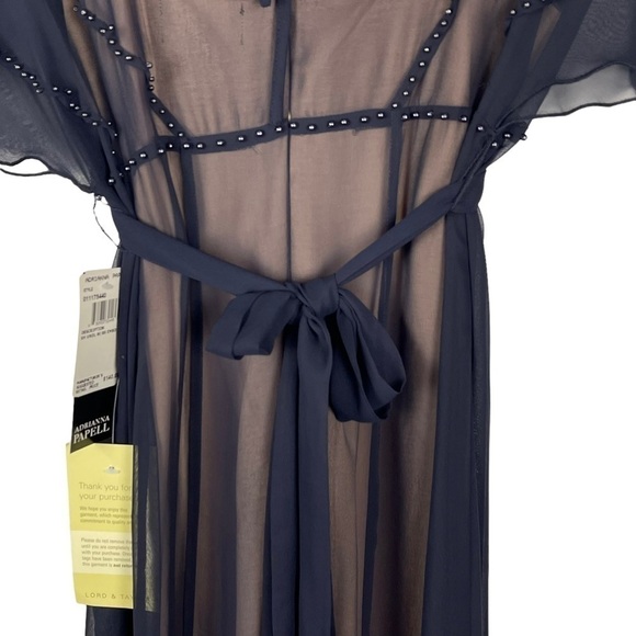 ADRIANNA PAPELL SHEER FLUTTER SLEEVE V NECK BEAD EMBROIDERED COCKTAIL DRESS - Picture 10 of 13